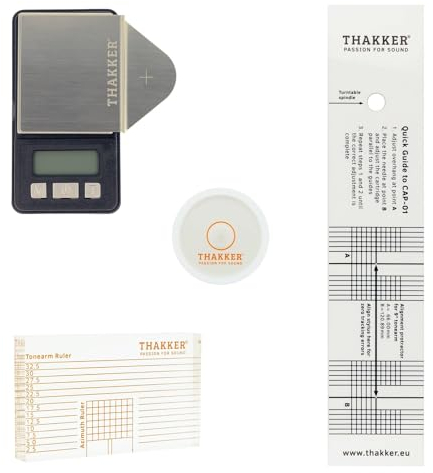 THAKKER Set 03 - Set di Regolazione e Impostazione con Bilancia Digitale del Braccio, Azimut, Livella a Bolla e goniometro di allineamento per Giradischi