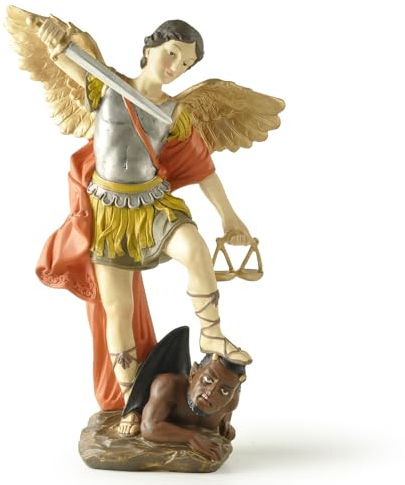 PlentifulHome San Miguel Arcangel Statue aus buntem Harz, St. Michael der Erzengel siegreich über Satan, Sammelfiguren, Engelsfigur