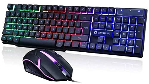 Clavier et Souris mécaniques Combo RVB Gaming 104 Touches commutateurs Bleus claviers USB filaires, Souris de Jeu programmable pour Ordinateur de Bureau Blanc (Noir)