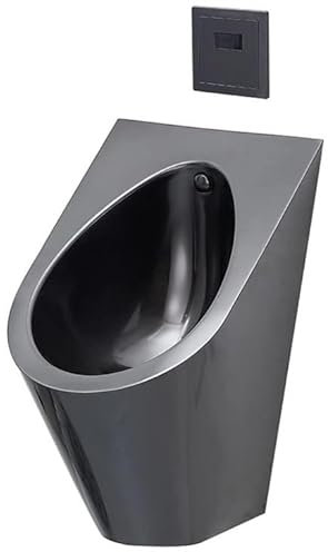 Wandmontiertes Smart-Men-Urinal, hocheffizientes wandmontiertes Urinal aus Edelstahl mit Anti-Überlauf-Urinal, Vertikale Toilette mit automatischem Sensor-Spülventil,Black