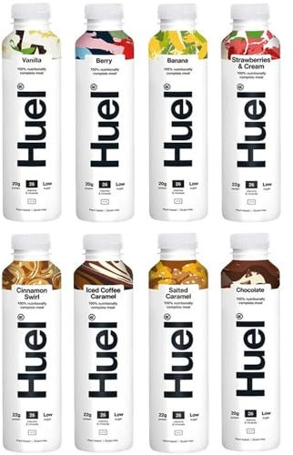 Huel Complete Meal Replacement 500ml Combo - 8 Pack | Explore the Spectrum of Flavors-Vanilla, Chocolate, Berry, Banana,Iced Coffee Caramel, Salted Caramel, Strawberries & Cream and Cinnamon Swirl