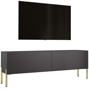 3E 3xE living.com TV- Schrank in Anthrazit mit Beinen in Gold, A: B: 140 cm, H: 52 cm, T: 32 cm