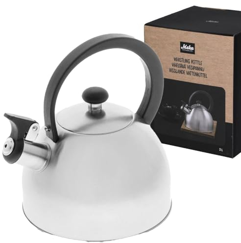 BAKAJI Bollitore Cottura Acqua Tè a Con Fischio Di Segnalazione Vintage in Acciaio Inossidabile 2 Lt Con Manico Bachelite Ergonomico Isolante Antigraffio