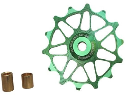 Yundxi Fahrrad Riemenscheibe Schaltwerk 12-T 14-T, Aluminium CNC Schaltröllchen Keramiklager für Mountainbike Oder Rennrad (12T,Grün)