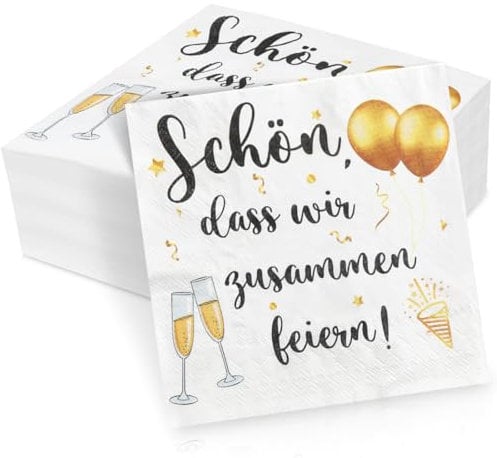 40 Stück Servietten Geburtstag, Servietten Spruch Schön, dass wir zusammen feiern, Einmalservietten Weiß Partyservietten für Taufe Babyparty Geburtstag Tischdeko Hochzeitsservietten