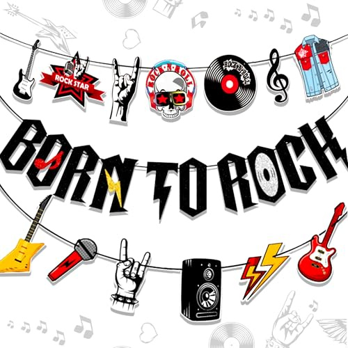 JeVenis Rock Roll Geburtstag Girlande Musik Rock Party Dekoration Radio Gitarre Musik Banner für Back to 90s Hip Pop Party Decor