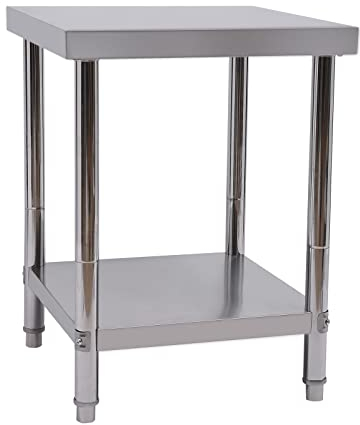 Tavolo da lavoro in acciaio inox, da cucina, in acciaio inox, regolabile in altezza, per bar, ristorante, argento, portata: tavolo da cucina commerciale (60 x 60 x 80 cm)