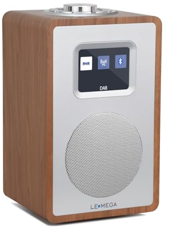 LEMEGA CR4+ Radio Digitale DAB/DAB+,Radio Altoparlante Bluetooth Portatile, Radio DAB Portatile, Radio FM da Cucina e da Letto, Mobiletto in Legno, Alimentazione a Rete e Batterie - Noce
