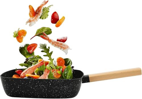 Loohacp Bratpfanne, Tiefe Viereck-Bratpfanne mit Antihaftbeschichtung Antihaft-Pfanne für Küchen, Wohnungen, Imbissbuden, Straßenständen, Speisesälen, (Schwarz)