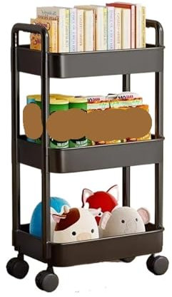 JMORCO Küchenwagen Küchenorganisatoren und Lagerregal Haushaltswagen mit Rädern Multifunktionales Wohnaccessoires Mobiles Regal Trolley Bücherregal(Black 3 Layer)