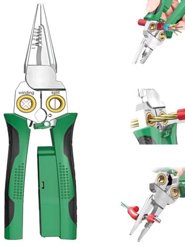 Wire Strippers with Electricity Measurement Function,7 in 1 Super Easy Multifunction Wire Stripping Pliers,Professional Wire Stripping Tool Electrical Pliers for Stripping Cutting Crimping (Green-B)