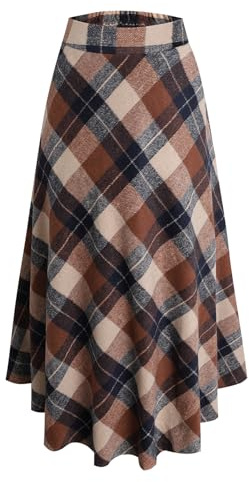 Gonna Lunga Invernale Donna Elegante Scozzese Lana Vita Alta con Tasche | 20 colori gonna donna con tasche, fodera morbida, vita elastica e zip. Perfetta per un look casual quotidiano.