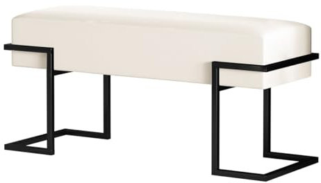 BETTSO - Sitzbank Flur - Bank mit Metall Gestell - 100x34cm - Polsterbank ohne Lehne, Garderobenbank - Sitzpolsterung aus weichem Samt - Pulverbeschichtet - Sitz Beige, Gestell Schwarz