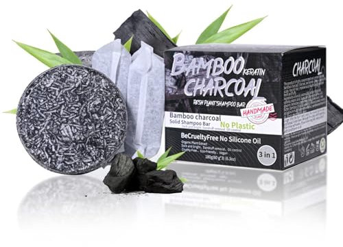 3 Pack Natural Bamboo Charcoal Shampoo Bar for Hair Growth, Moisturizing Hair Shampoo Soap for Damaged Frizzy Hair, Strengthening Solid Shampoo Bar for Men Women