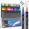 JusArt 48 Colors Dual Tip Acrylic Paint Pens Markers, Brush and Fine Tip, Premium Paint Pens for Wood, Canvas, Egg, Stone, Fabric, Rocks, Metal, Glass, Ceramic, DIY Crafts Making Art Supplies Gifts