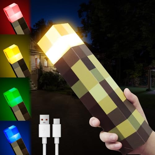 AVCXEC Lampe murale, lampe de poche, lampe de nuit, 4 couleurs, 28 cm, 3D Craft, lampe murale, lampe de chevet USB, rechargeable par USB, pour jouets et cadeaux