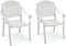 Juego de 2 sillas de comedor para exteriores, sillas apilables de aluminio fundido con almohadillas ajustables para todo tipo de clima, para jardín, patio, balcón, patrón de rejilla, color blanco