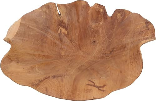 GURU SHOP Holzschale Blatt, Geschnitzte Obstschale, Holzteller - Blatt 35 cm, Braun, Schalen