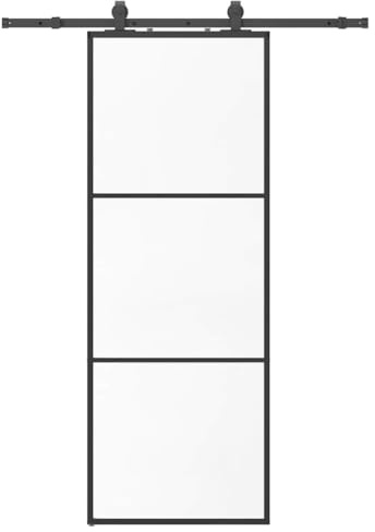 vidaXL Sliding Door with Fitting, Black, 76 x 205 cm, Tempered Glass, Interior Door, Barn Door, Modern Barn Door, Interior Sliding Door, Inner Barn Door