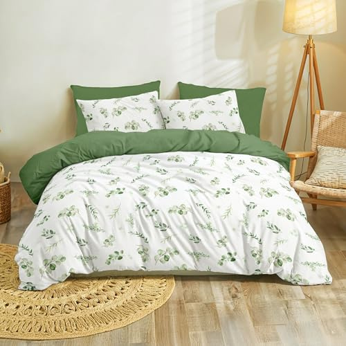 Dreamzie - Bettwäsche 200x200 cm mit 2 Kissenbezüge 50x70 cm - Motiv | Botanic Salbeigrün · Bettbezug · Ultraweiche Mikrofaser · Wendbar · 3 Teile · Reißverschluss · OEKO-TEX · Pflegeleicht