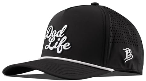 Branded Bills Dad Life Script Curved 5 Panel Hat for Men | Raised PVC rubber patch, breathable perforated side panels, Adjustable Rope Golf Hat Snapback