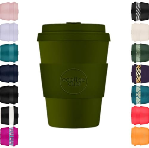 Ecoffee Cup 8oz 240ml Reusable Eco-Friendly 100% Plant Based Coffee Cup with Silicone Lid & Sleeve - Melamine Free & Biodegradable Dishwasher/Microwave Safe Travel Mug (Oberon)