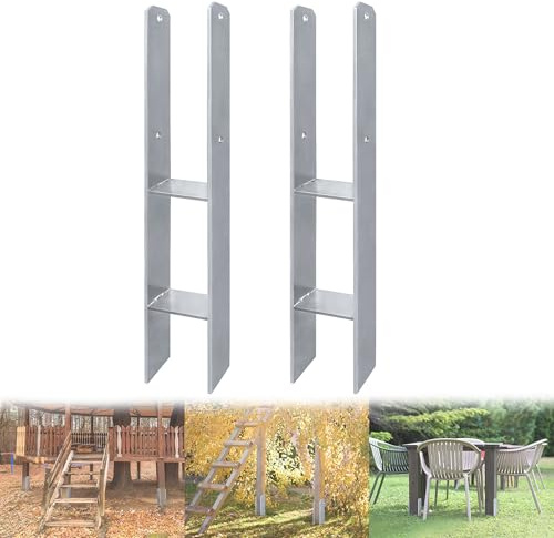QEENTOE 2 Stück H-Pfostenträger H-Anker - 81x600mm Rostfreier Stahl mit Pulverbeschichtung | Wetterfeste H-Anker für Zaun & Terrassendach | 5mm starkes Pfostenanker-Set für den Außenbereich