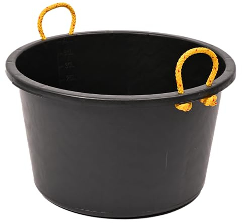 Red Gorilla Multi Tub 40L Heavy Duty Shallow Round Black Rigid Tub with Rope Handles for Building Industrial and Construction Strong Durable 30cm x 50cm