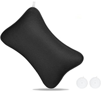 Flintronic Bath Pillow, Luxury Bath Bathtub Pillow for Head, Neck, Shoulder and Back Support, Ergonomic Breathable Mesh SPA Tub Pillow, Fits all Bathtub, Black