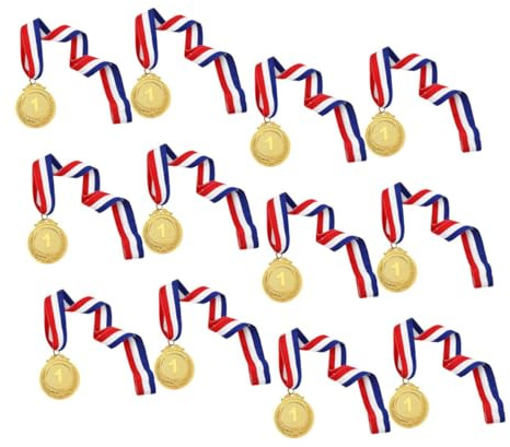 Mikinona 12 Stück Goldmedaillen als Auszeichnung für Kinder aus Zinklegierung mit Leichtem Stoffband für Schulmedaillen und Abschlussatmosphäre