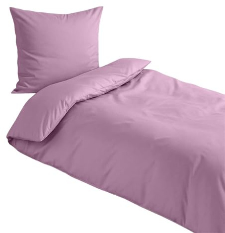 Traumschlaf Uni Mako-Satin Bettwäsche – seidig glatt & hautsympathisch aus 100% Baumwolle – edles Uni Design, atmungsaktiv & pflegeleicht – mit Reißverschluss – 155x220 cm + 80x80 cm, Mauve