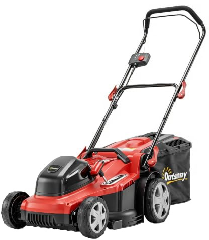 Outsunny Elektro Rasenmäher 800 W 40 cm Schnittbreite mit 45L Fangkorb | Akkuanzeige, Überlastschutz, 7 Schnitthöhen, Sichelmäher, Abnehmbar Griffe, Mäher für Rasen, Kein Akku und Ladegerät