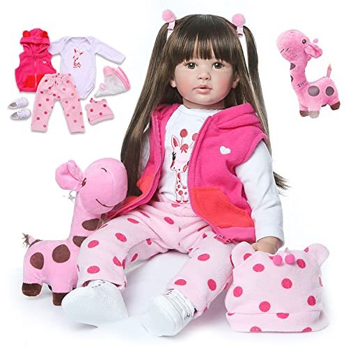 ZIYIUI 24/60cm Realistische Reborn Babypuppen Kleinkind Weiche Silikon Vinyl Reborn Baby Mädchen Dolls with Lange Haare Kind Geschenke Realistisch Handgemacht Spielzeug