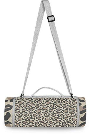 BEUSS Leopardenmuster Picknickdecke wasserdicht Kreative Runde Picknick-Matte Kampierende Strand Yoga Decken Matten im Freien Faltbar Leicht Matte Decke mit Tragegriff (148cm x 148cm)