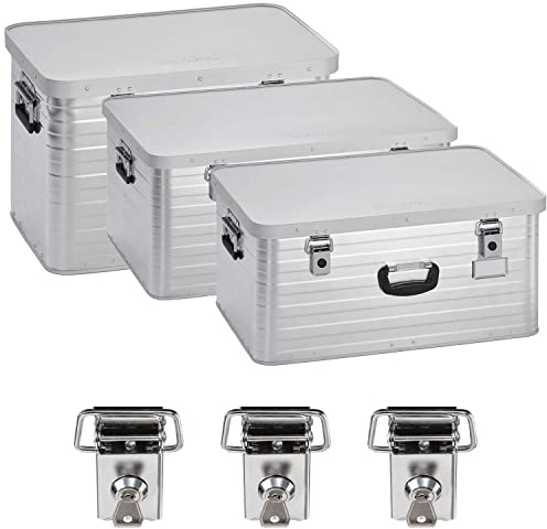 Enders Alubox 63 L + 80 L + 130 L mit 3x Schloss Set - Aluminium Box 1 mm Wandstärke, spritzwasserdicht, stapelbar - Alu Box, Alukiste, Metallbox - verwendbar als Transportbox, Lagerbox, Werkzeugkiste