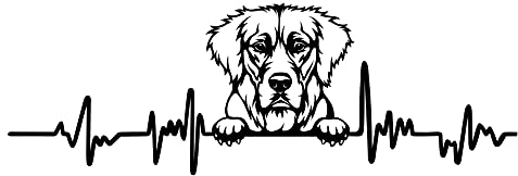 Aufkleber Herzschlag Tiere Breite 27cm Lifeline Heartbeat Deko Sticker Selbstklebend für Auto Kühlschrank Laptop Autoaufkleber K150 (Schwarz Matt, 12 Golden Retriever)