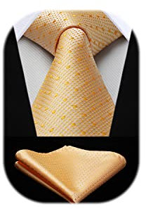 HISDERN Krawatte mit Einstecktuch Gelb Klassisch Hochzeit Krawatten für Herren Formal Elegant Business Party