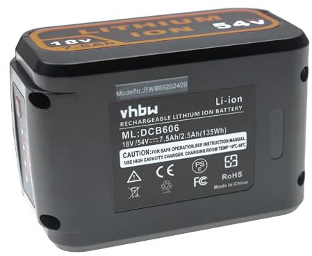 vhbw Akku kompatibel mit DeWalt DCS331L2, DCS331M1, DCS331N, DCS355, DCS373M2 Elektrowerkzeug (7500 mAh, Li-Ion, 18 V / 54 V)