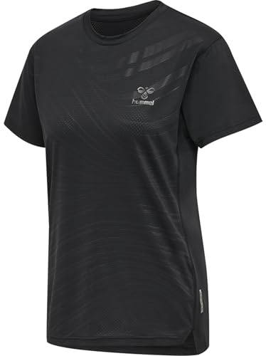 hummel Damen Hmlongrid Poly Tee S/S Wo T Shirt, Jet Black/Forged Iron, XXL EU