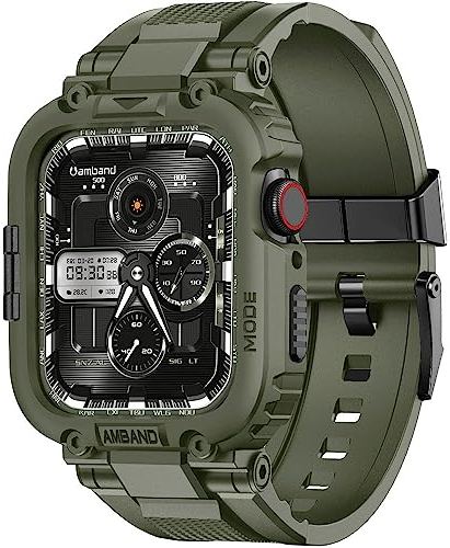 amBand Correa Compatible con Apple Watch 9/8/7 45mm, M1 Sport Series Funda Resistente con Correas Protector para iWatch 6/SE/5/4/3 44mm 42mm Hombre Verde