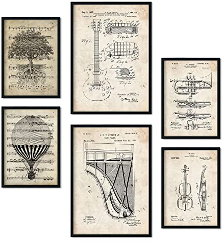 Nacnic Set von 6 Poster Musik. Sammlung von Platten mit ästhetischer Collage für Innendekoration. Größen A3 und A4. Rahmenlos