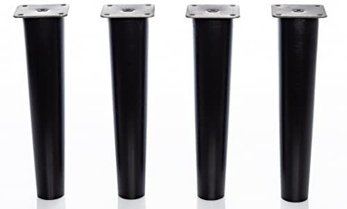 MOBILIARIOCLICHI Lot de 4 pieds en bois de hêtre avec plaque de montage installée. Lot de 4 pieds de meubles de 8,10,12,15,20 cm de haut, pieds en bois coniques droits. (4 unités 20 cm, noir)