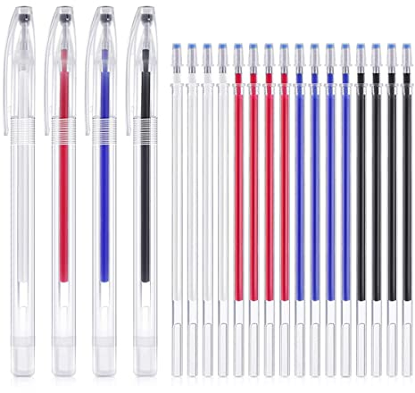 YSTrillion Heat Erase Pens 4 Farben Markierstift für Stoff Markierung Stifte,Hitze Löschbare Stoffstifte mit 20 Stück Minen für Schneidern, Nähen Verschiedene Stoff Farben
