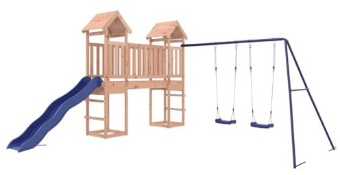 vidaXL Spielturm, Klettergerüst mit Rutsche Schaukel, Kinder Kletterturm mit Holzdach, Spiel-Zubehör für Garten, Holz Spielplatz, Massivholz Douglasie
