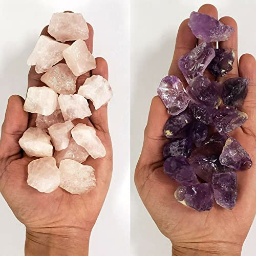 Natural Amethyst and Rose Quartz Crystal Combo Bulk Rough Healing Crystal Stones Garden Home Decoration,250g
