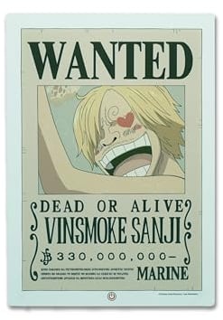 Teknofun - One Piece-Lizenz - LED-Wand Neon Sanji Wanted 30 CM - Lichtdekoration - USB (Kabel im Lieferumfang enthalten) - Lieferung mit 2 Halterungen - ‎‎Braun, Beige, Weiß - Für Kinder - 811642