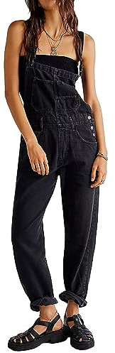 Vioyavo Pantaloni Lunghi in Denim con Bretella Pagliaccetti da Donna Salopette Jeans con Bretelle in Denim Jeans da Donna in Denim Lavato Pantaloni Lunghi (Nero, S)