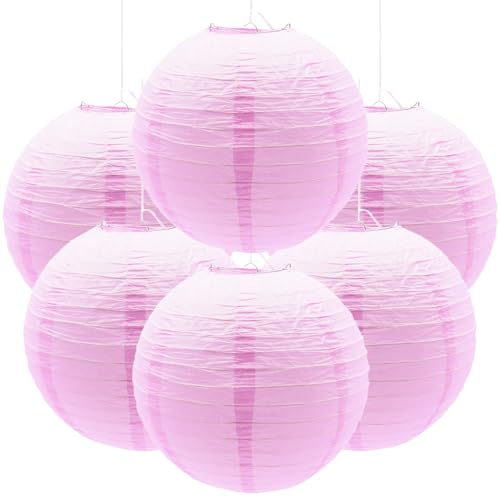 Ruidee 6 Stücks Papierlaterne Rund Lampenschirm Hochtzeit Party Dekoration Papierlampen für Hochzeit Party Geburtstage Dekoration(Rosa)