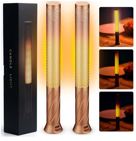SEHNLICH Mini Fireplace - LED Cordless Rechargeable Flameless Candle with 2 Modes, Dimmable Desk, Table, Nightstand, Outdoor, Restaurant Light with 2600mAh Battery Rose Gold (Set of 2)