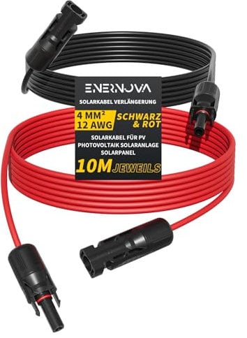 EnerNova Solar Cable Extension 4 mm²/6 mm², Multi-Contact 4, IP67 Waterproof, 10 m, Red, Compatible with Portable Power Stations & Solar Panels